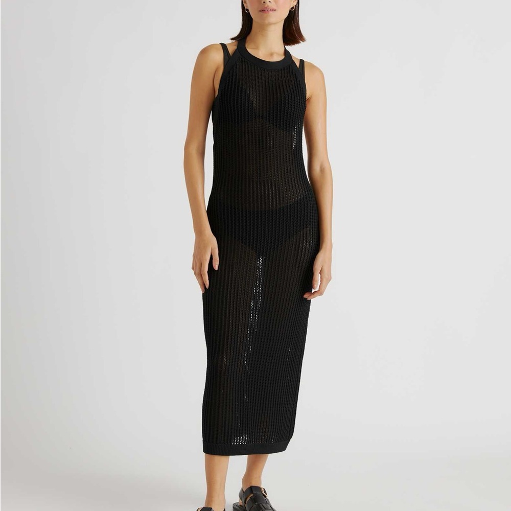 Quince Black Sheer Knit Midi Swim Coverup